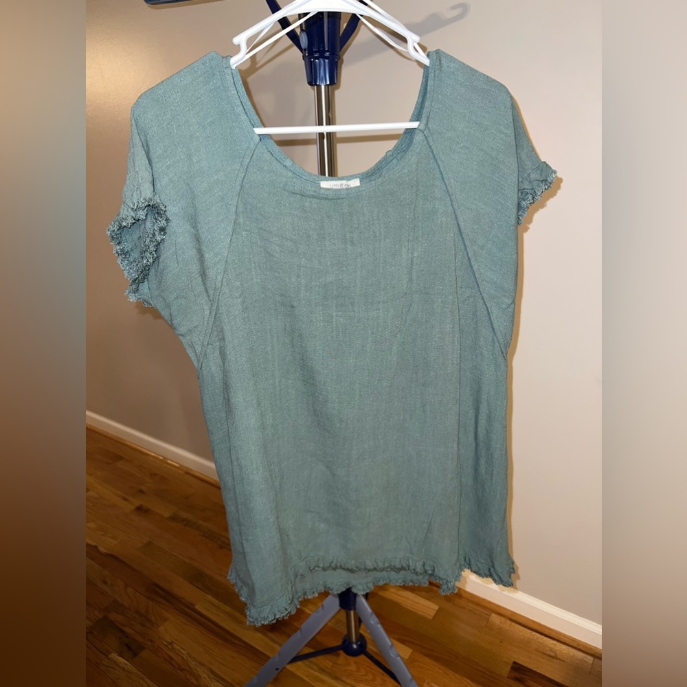 Umgee Blue Green Linen Top